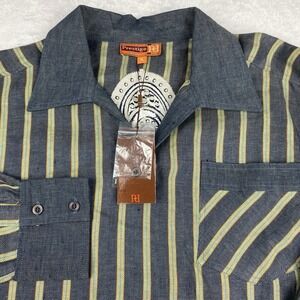 PRESTIGE Royal Size XL Mens Shirt Navy Stripes 100% Linen Sequin Embroidery NWT!